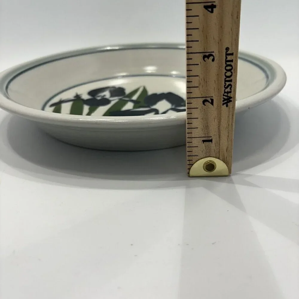 Handcrafted Pottery Artisan Signed Ward Glazed Pie Plate Shallow Bowl Iris